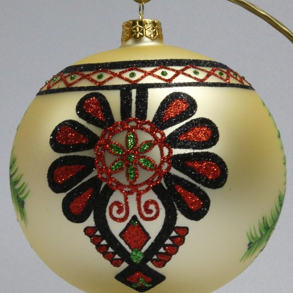 "POLISH GALLERY" Polish Folk Art Christmas Ornament Hand Made Glass Ball 5 In - Picture 2 of 6